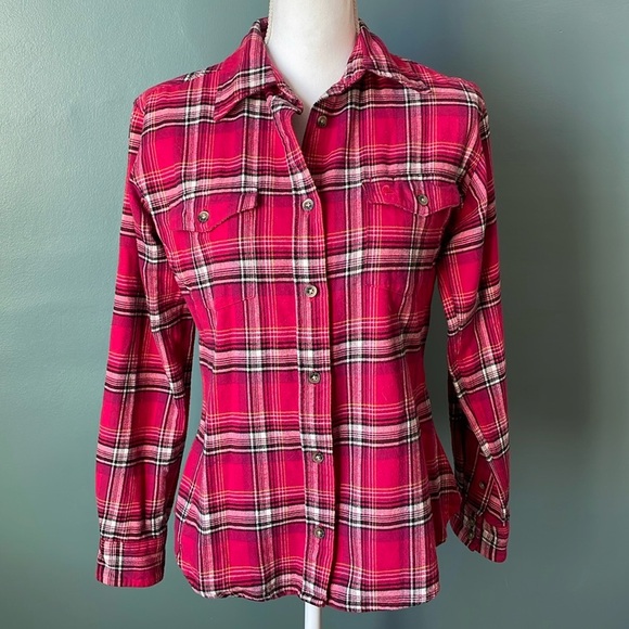 Carhartt Red Pink Multi Plaid Flannel Long Sleeve soft warm Top Small shirt - Picture 1 of 5
